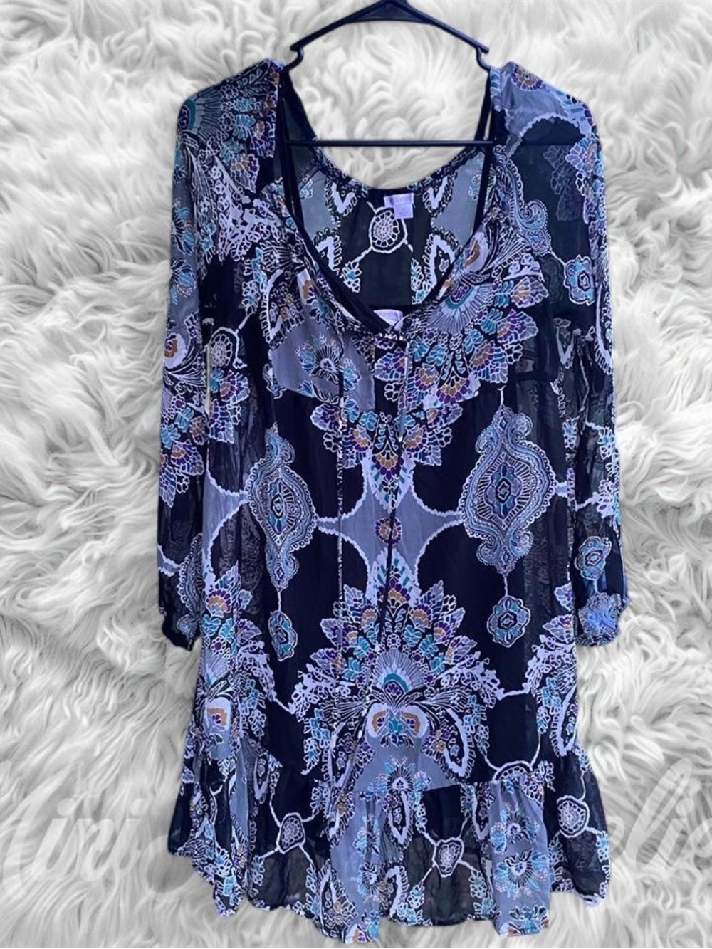 Xhilaration Olive Navy Floral Sheer Tunic